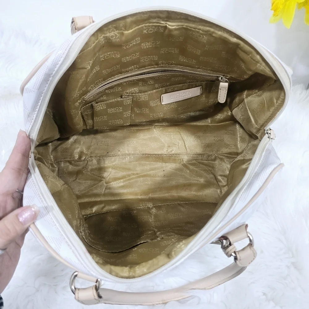 Michael Kors Beige and White Satchel Bag